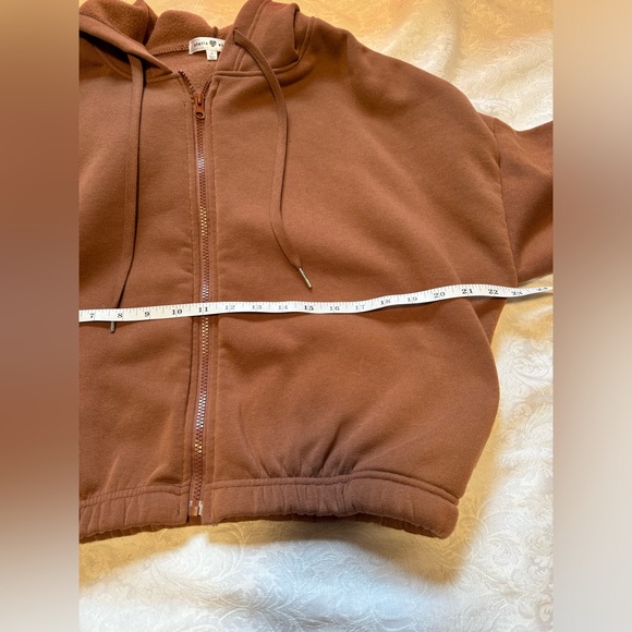 Stella Viva Cropped Full Zip Brown Hoodie Woman’s XL Neutral Boho Minimalist - Picture 8 of 9